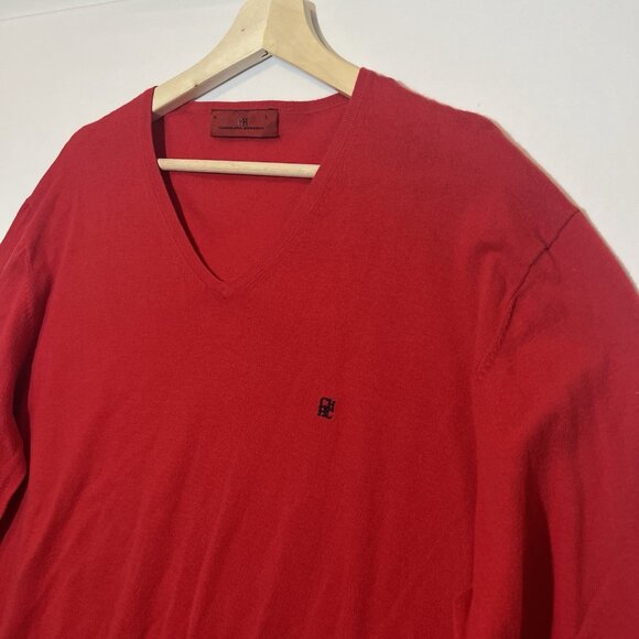 CH Carolina Herrera Men’s V-Neck Sweater Red Size XL Knit 100% Cotton Business - Picture 7 of 8